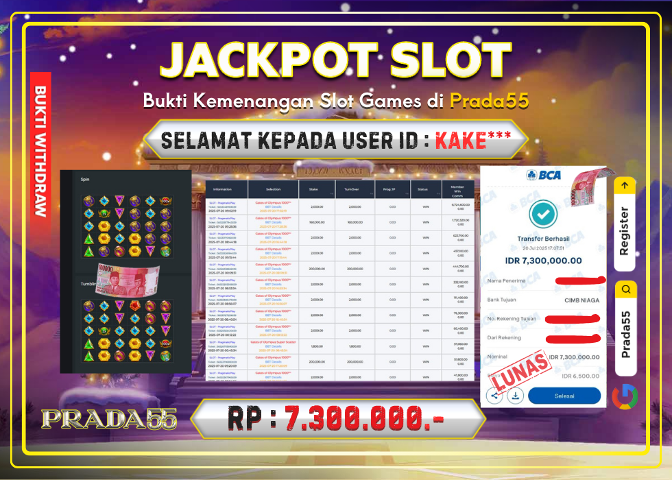 JACKPOT SLOT GATES OF OLYMPUS 1000 RP.7.300.000,- LUNAS DI PRADA55!