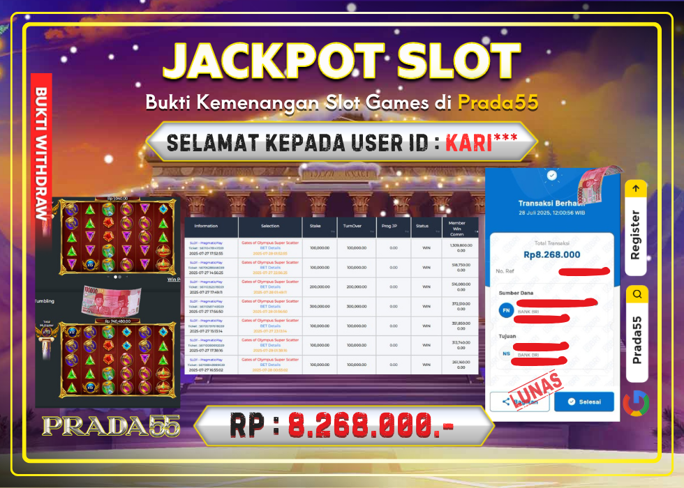 JACKPOT SLOT PRAGMATIC GATES OF OLYMPUS SUPER SCATTER RP.8.268.000,- LUNAS DI PRADA55!