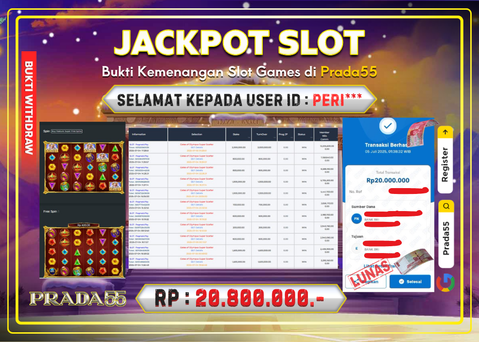 JACKPOT SLOT GATES OF OLYMPUS SUPER SCATTER RP.20.000.000,- LUNAS DI PRADA55!