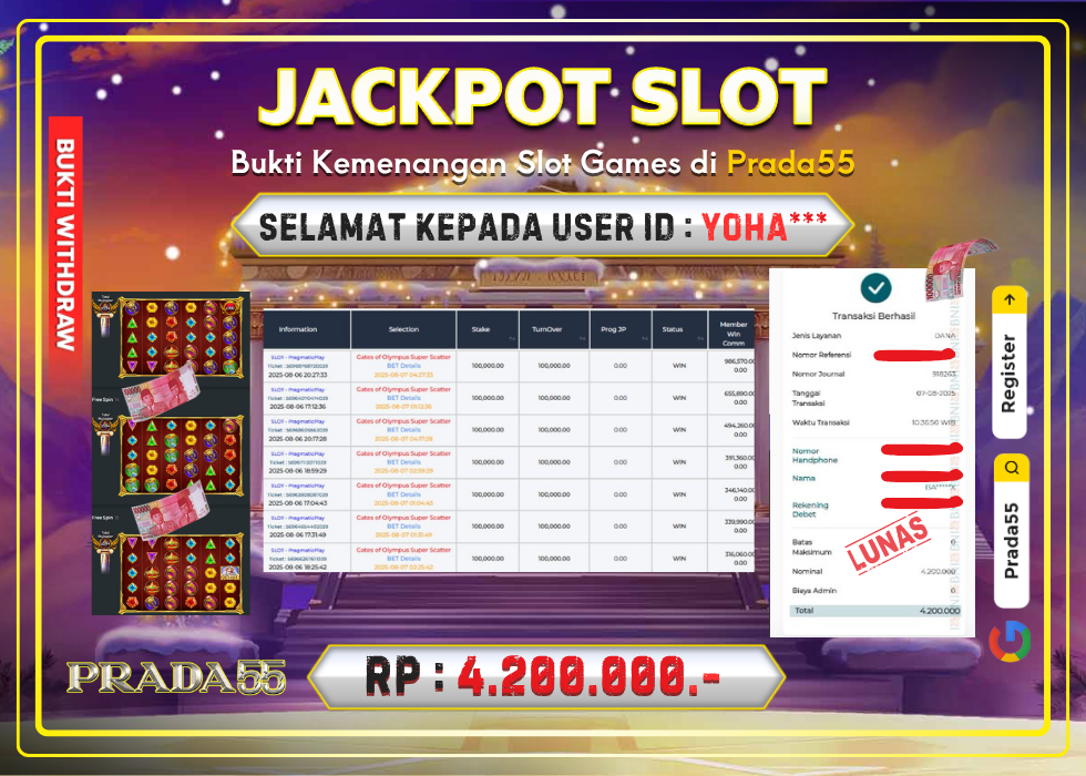 JACKPOT SLOT PRAGMATIC GATES OF OLYMPUS SUPER SCATTER RP.4.200.000,- LUNAS DI PRADA55!