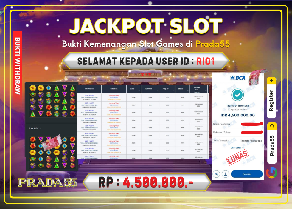 JACKPOT SLOT PG-SOFT MAHJONG WAYS RP.4.500.000,- LUNAS DI PRADA55!