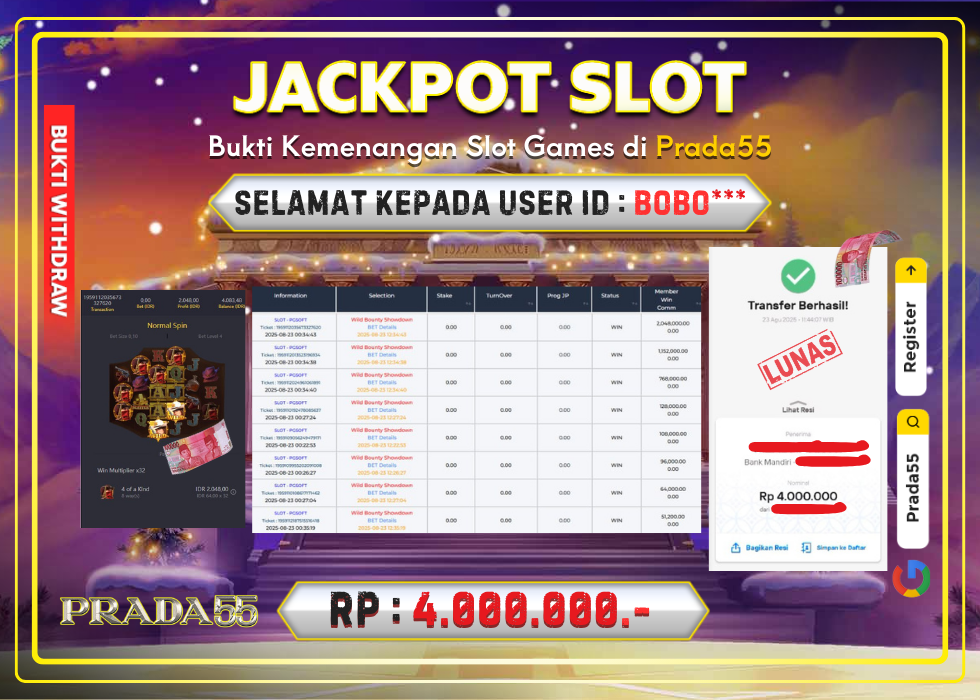 JACKPOT SLOT PG-SOFT WILD BOUNTY SHOWDOWN RP.4.000.000,- LUNAS DI PRADA55!