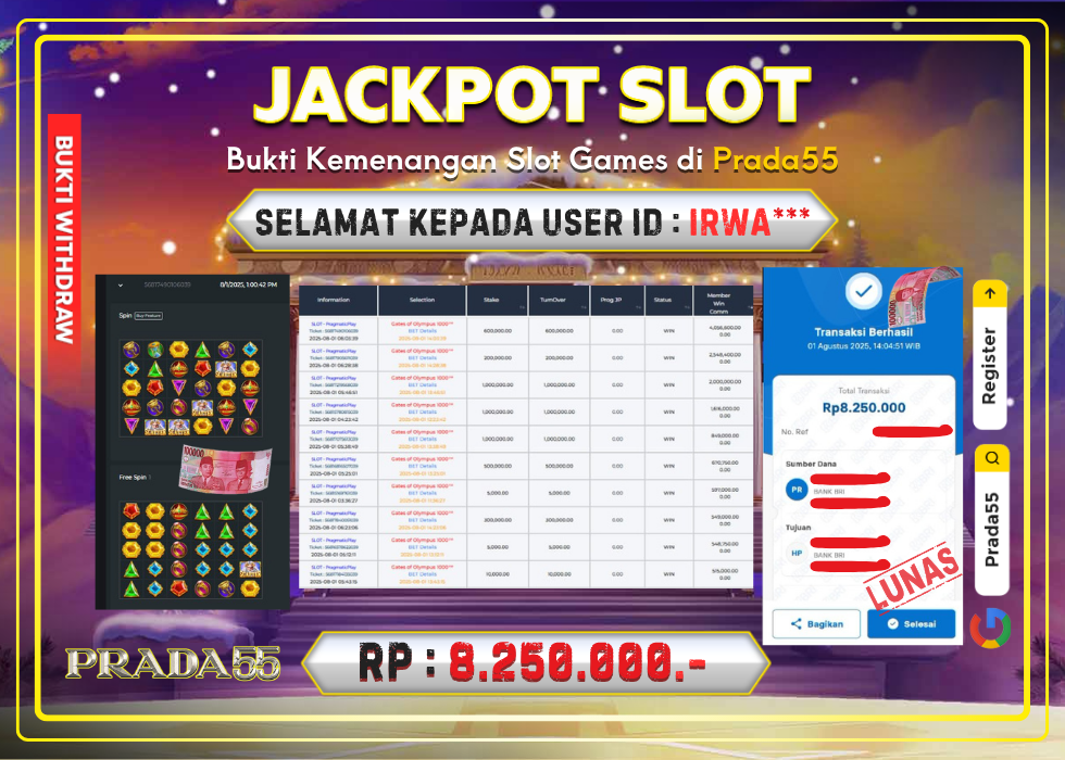 JACKPOT SLOT PRAGMATIC GATES OF OLYMPUS 1000 RP.8.250.000,- LUNAS DI PRADA55!