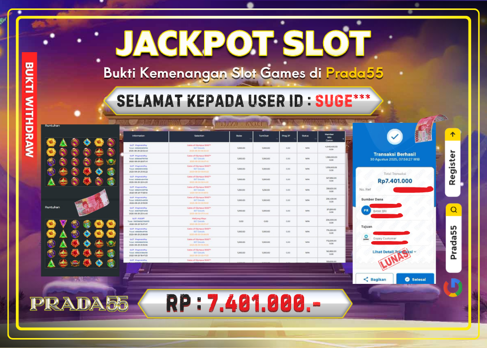 JACKPOT SLOT PRAGMATIC GATES OF OLYMPUS 1000 RP.7.401.000,- LUNAS DI PRADA55!