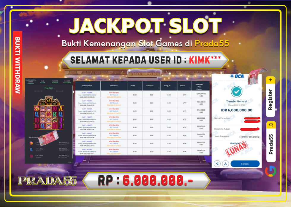 JACKPOT SLOT PG-SOFT WILD BANDITO RP.6.000.000,- LUNAS DI PRADA55!