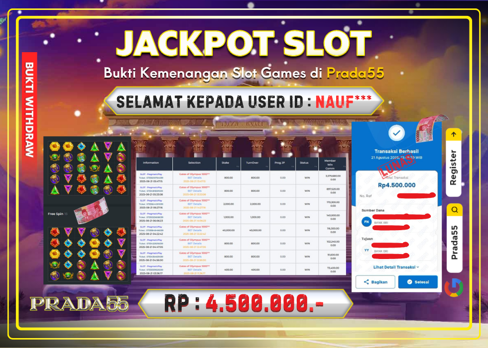 JACKPOT SLOT PRAGMATIC GATES OF OLYMPUS 1000 RP.4.500.000,- LUNAS DI PRADA55!