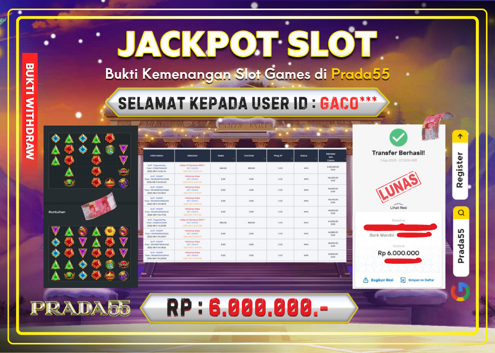JACKPOT SLOT PRAGMATIC GATES OF OLYMPUS 1000 RP.6.000.000,- LUNAS DI PRADA55!