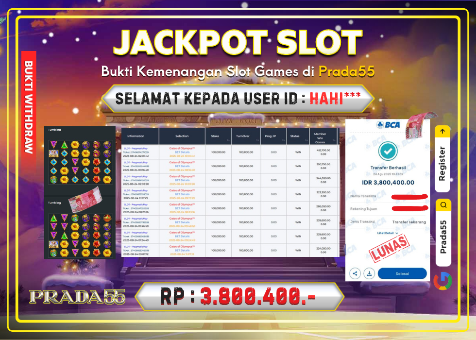 JACKPOT SLOT PRAGMATIC GATES OF OLYMPUS RP.3.800.400,- LUNAS DI PRADA55!