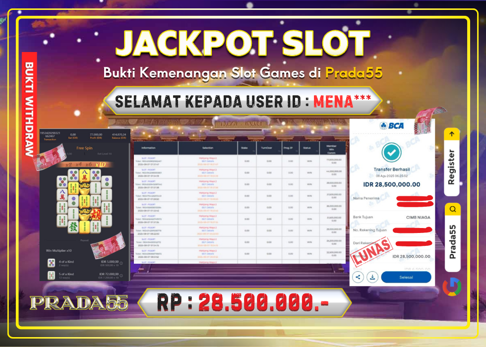 JACKPOT SLOT PG-SOFT MAHJONG WAYS 2 RP.28.500.000,- LUNAS DI PRADA55!