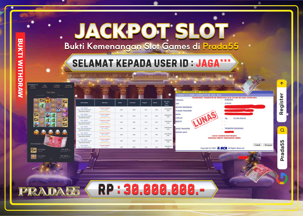 JACKPOT SLOT PG-SOFT JURASSIC KINGDOM RP.30.000.000,- LUNAS DI PRADA55!
