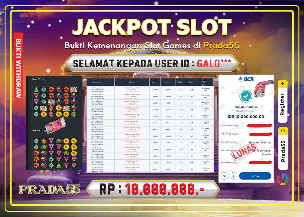 JACKPOT SLOT PRAGMATIC GATES OF OLYMPUS 1000 RP.10.000.000,- LUNAS DI PRADA55!