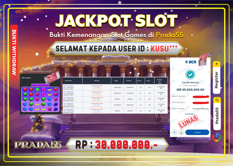 JACKPOT SLOT PRAGMATIC SWEET BONANZA 1000 RP.30.000.000,- LUNAS DI PRADA55!