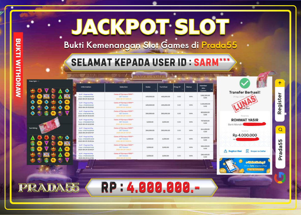 JACKPOT SLOT PRAGMATIC GATES OF OLYMPUS 1000 RP.4.000.000,- LUNAS DI PRADA55!