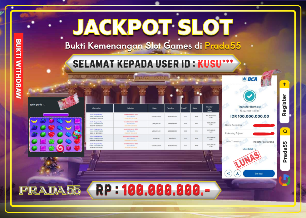 JACKPOT SLOT PRAGMATIC SWEET BONANZA 1000 RP.100.000.000,- LUNAS DI PRADA55!