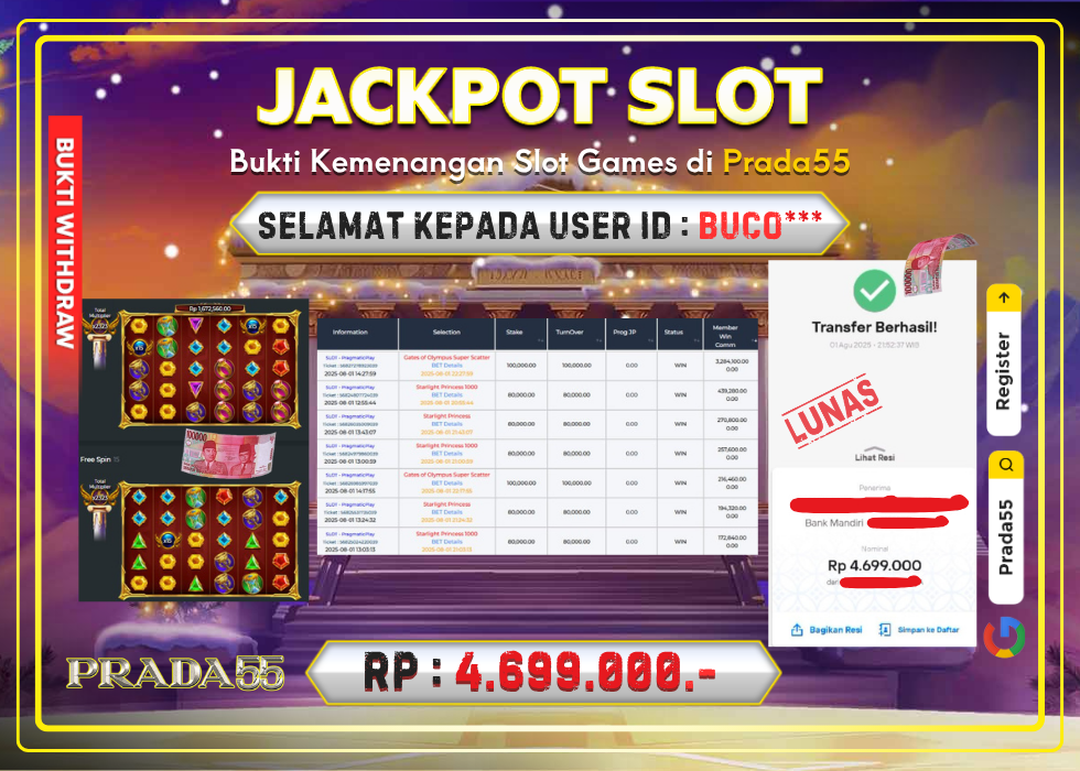 JACKPOT SLOT PRAGMATIC GATES OF OLYMPUS SUPER SCATTER RP.4.699.000,- LUNAS DI PRADA55!