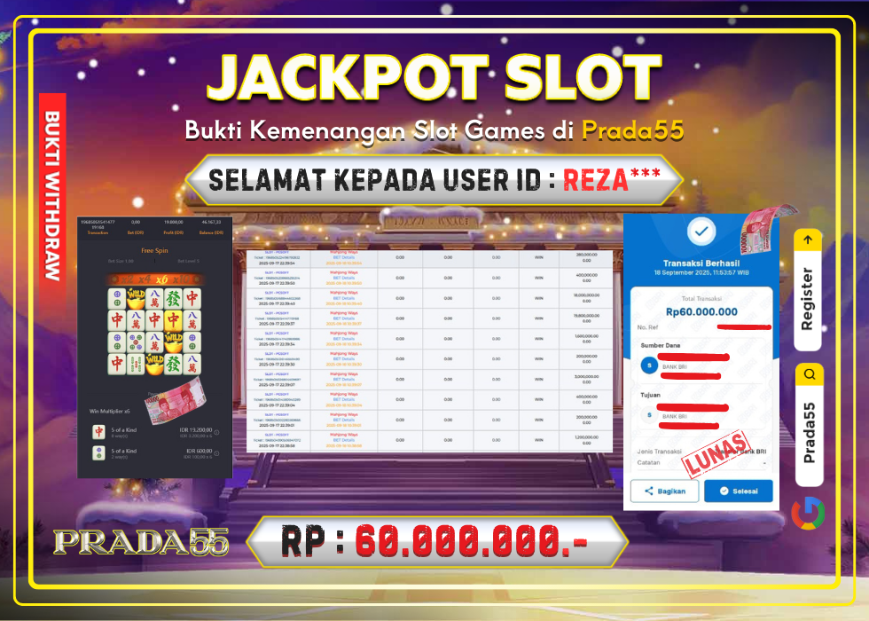 JACKPOT SLOT PG-SOFT MAHJONG WAYS RP.60.000.000,- LUNAS DI PRADA55!