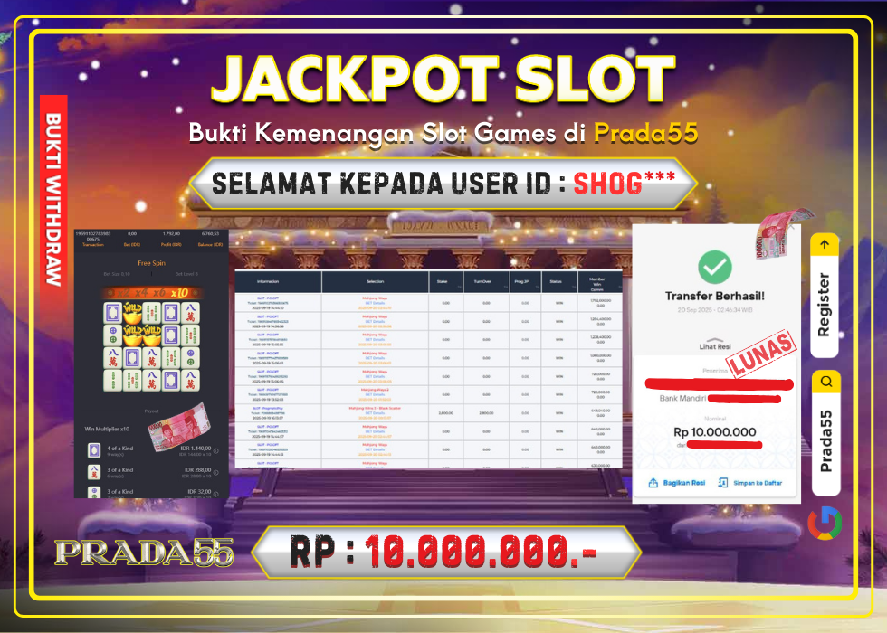JACKPOT SLOT PG-SOFT MAHJONG WAYS RP.10.000.000,- LUNAS DI PRADA55!