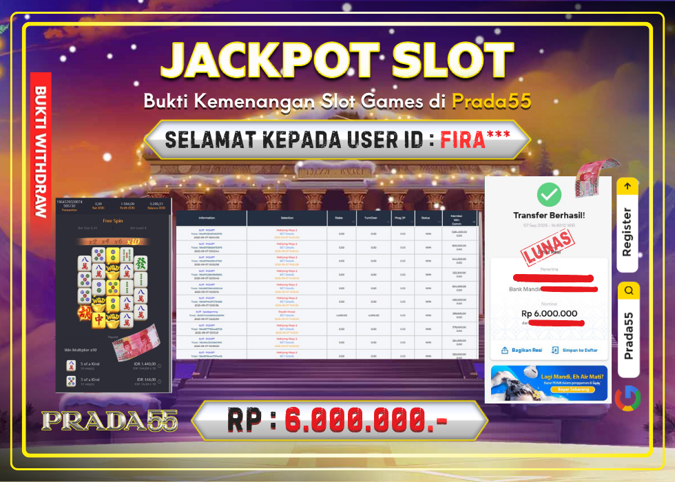 JACKPOT SLOT PG-SOFT MAHJONG WAYS RP.6.000.000,- LUNAS DI PRADA55!