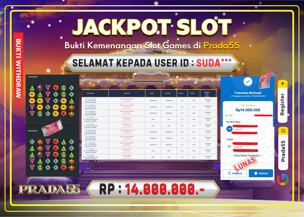 JACKPOT SLOT PRAGMATIC GATES OF OLYMPUS 1000 RP.14.000.000,- LUNAS DI PRADA55!