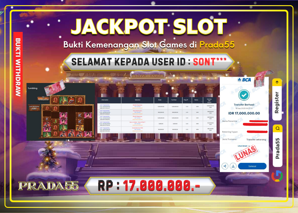 JACKPOT SLOT PRAGMATIC PLAY BANDIT MEGAWAYS RP.17.000.000,- LUNAS DI PRADA55!