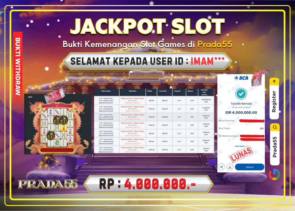 JACKPOT SLOT PRAGMATIC MAHJONG WIN3 BLACK SCATTER RP.4.000.000,- LUNAS DI PRADA55!