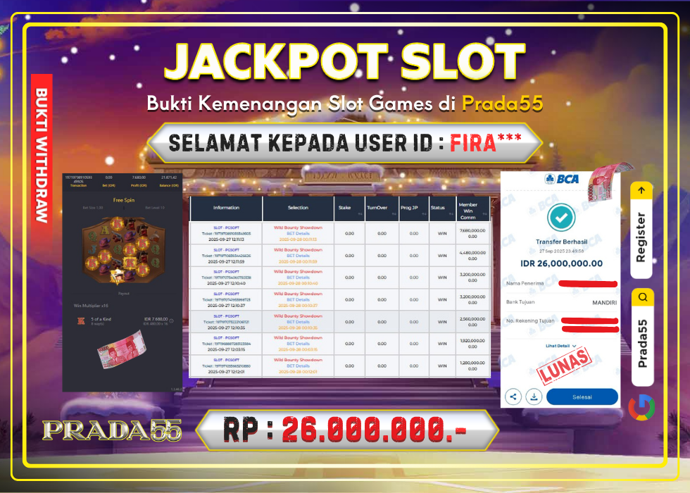 JACKPOT SLOT PG-SOFT WILD BOUNTY SHOWDOWN RP.26.000.000,- LUNAS DI PRADA55!