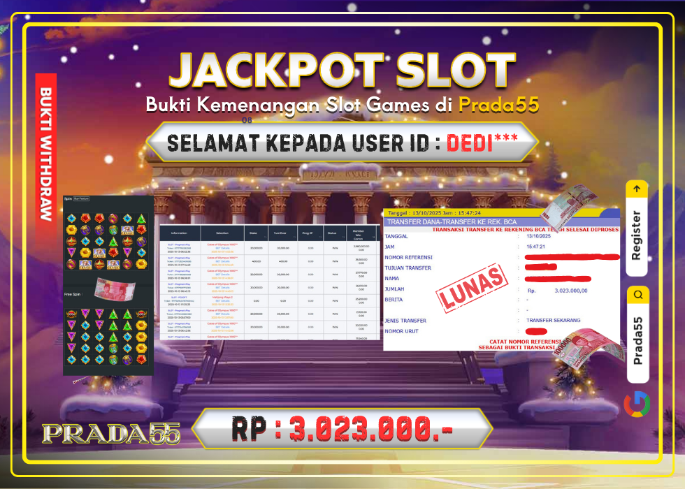 JACKPOT SLOT PRAGMATIC GATES OF OLYMPUS 1000 RP.3.023.000,- LUNAS DI PRADA55!