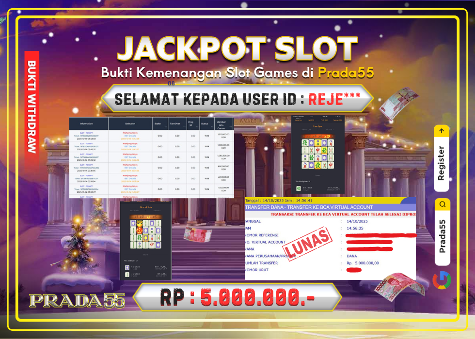 JACKPOT SLOT PG-SOFT MAHJONG WAYS RP.5.000.000,- LUNAS DI PRADA55!