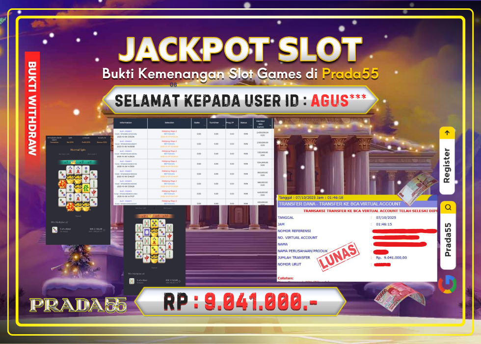 JACKPOT SLOT PG-SOFT MAHJONG WAYS RP.9.041.000,- LUNAS DI PRADA55!