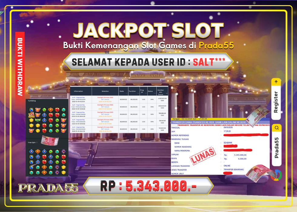 JACKPOT SLOT PRAGMATIC STARLIGHT PRINCESS 1000 RP.5.343.000,- LUNAS DI PRADA55!